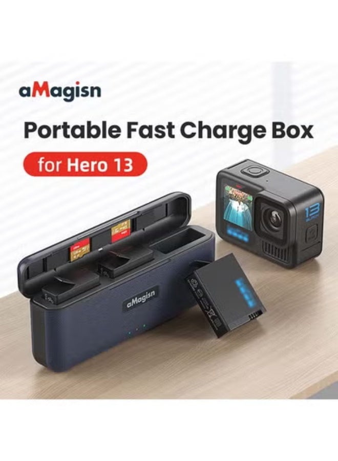 aMagisn حقيبة بطارية aMagisn Premium سريعة الشحن وشاحن مع حجرة تخزين لـ GoPro13 (Hero13) - الملحقات الأساسية لكاميرا GoPro13 (البطارية غير متضمنة) - Image 1
