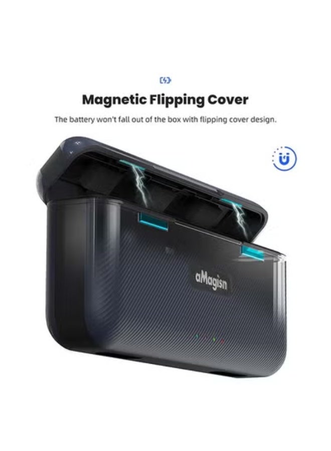 aMagisn حقيبة بطارية aMagisn Premium سريعة الشحن وشاحن مع حجرة تخزين لـ GoPro13 (Hero13) - الملحقات الأساسية لكاميرا GoPro13 (البطارية غير متضمنة) - Image 2