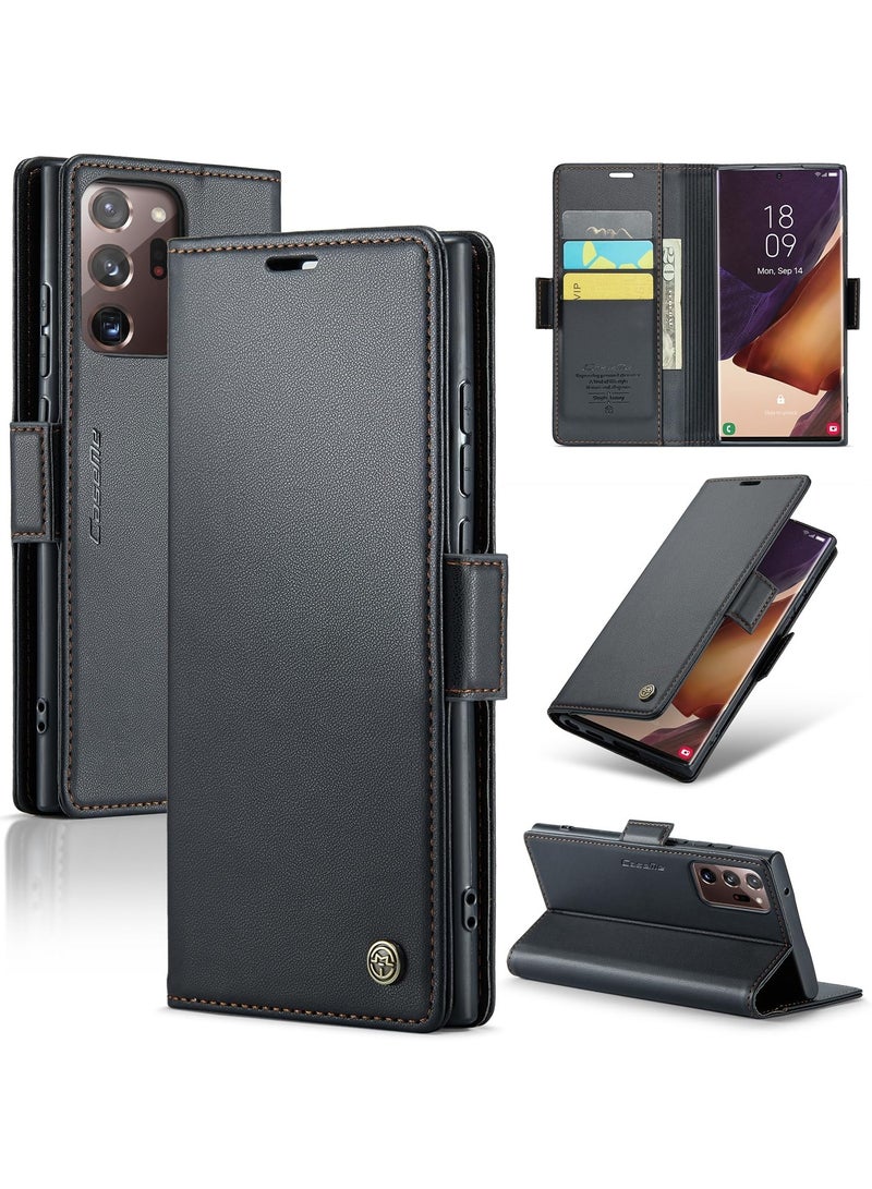 CaseMe Phone Case Luxury PU Leather Design Anti Fingerprint 023 Flip Cover Card Slot Holder Cover For Samsung Galaxy Note 20 Ultra (Black) - Image 1