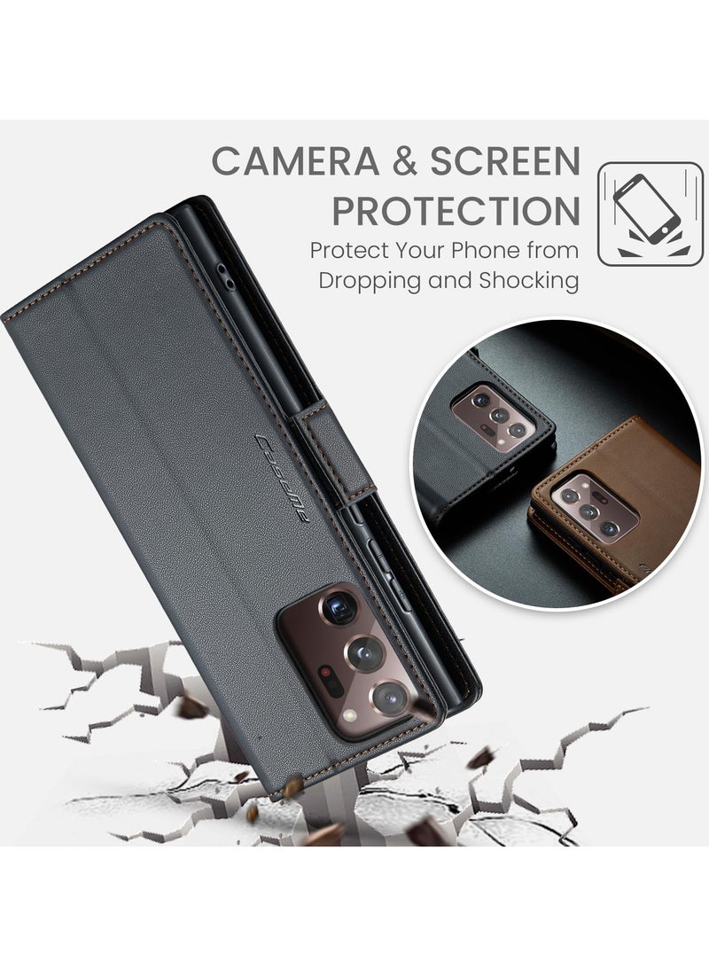 CaseMe Phone Case Luxury PU Leather Design Anti Fingerprint 023 Flip Cover Card Slot Holder Cover For Samsung Galaxy Note 20 Ultra (Black) - Image 2