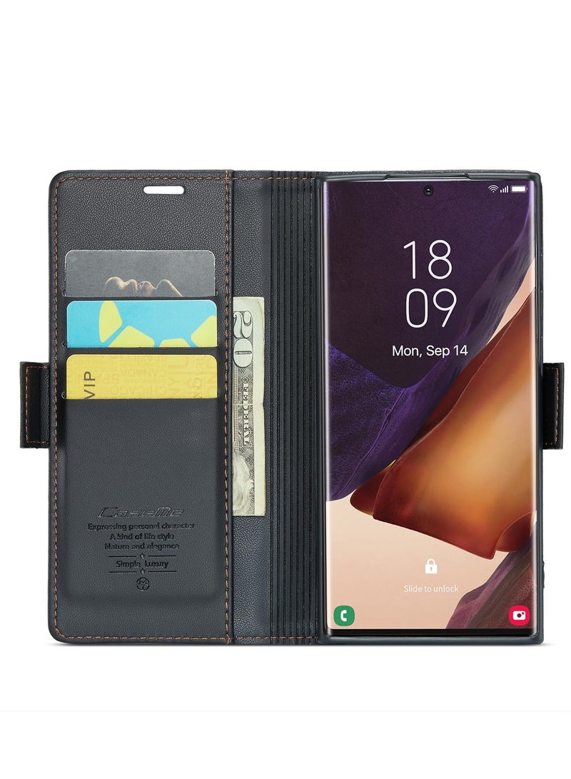 CaseMe Phone Case Luxury PU Leather Design Anti Fingerprint 023 Flip Cover Card Slot Holder Cover For Samsung Galaxy Note 20 Ultra (Black) - Image 4