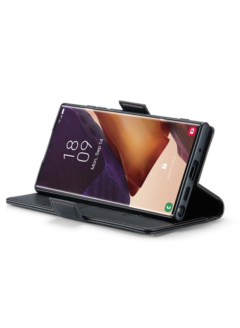 CaseMe Phone Case Luxury PU Leather Design Anti Fingerprint 023 Flip Cover Card Slot Holder Cover For Samsung Galaxy Note 20 Ultra (Black) - Image 3