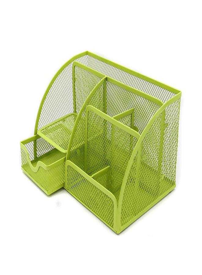 VANRA Office Supply Caddy Mesh Desk Organizer School Supply Holder 6 Compartments with Drawer (Green) - Image 3