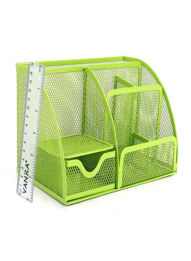 VANRA Office Supply Caddy Mesh Desk Organizer School Supply Holder 6 Compartments with Drawer (Green) - Image 1