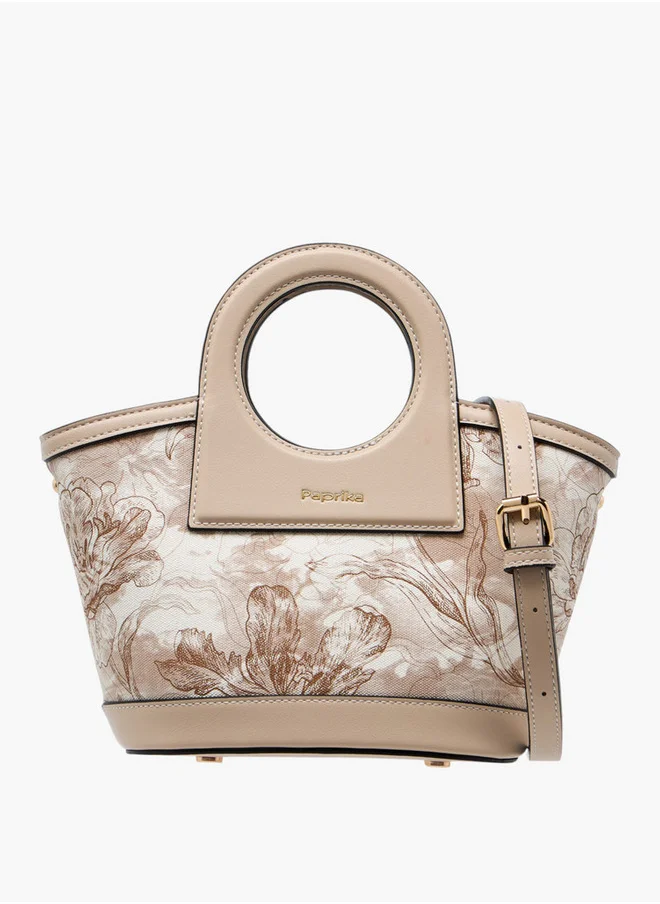 بابريكا Women's Floral Print Tote Bag with Detachable Strap and Zip Closure