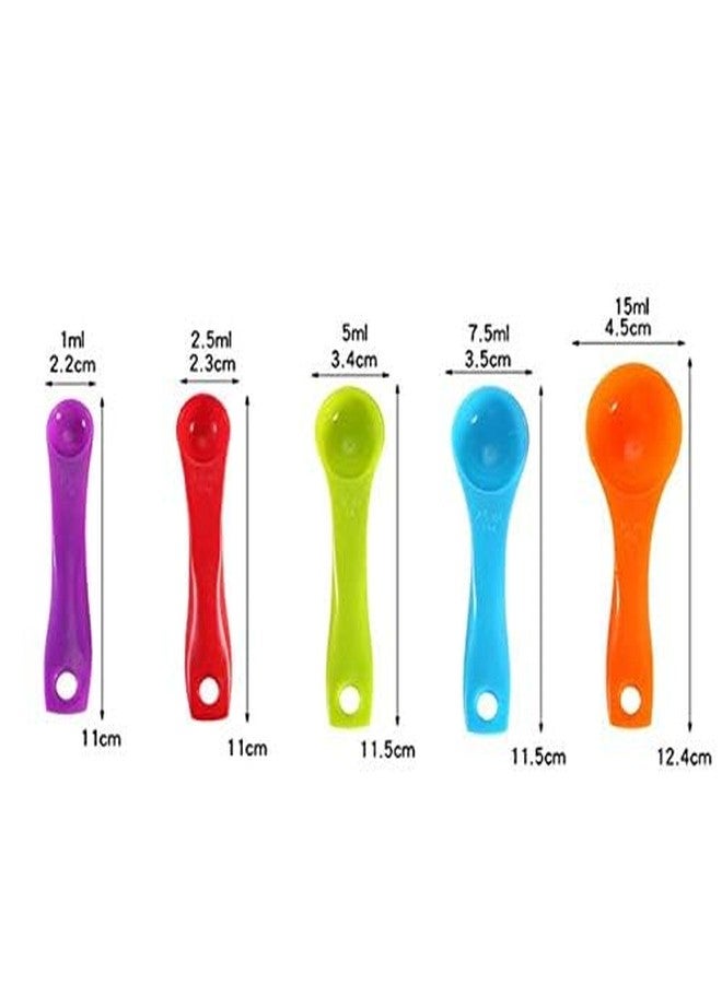 Aeyistry 5 Pcs Colorful Plastic Measuring Spoons Plastic Teaspoon 1/2.5/5/7.5/15ml Measuring Spoon for Baking Coffee Tea, Measure Tool, Kitchen Accessories - Image 4