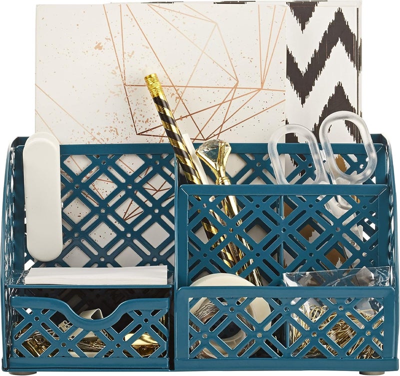 Exerz Desk Organiser/Mesh Desk Tidy Caddy/Pencil Holder Multifunctional with 7 Compartments(Aegean Blue) - Image 3