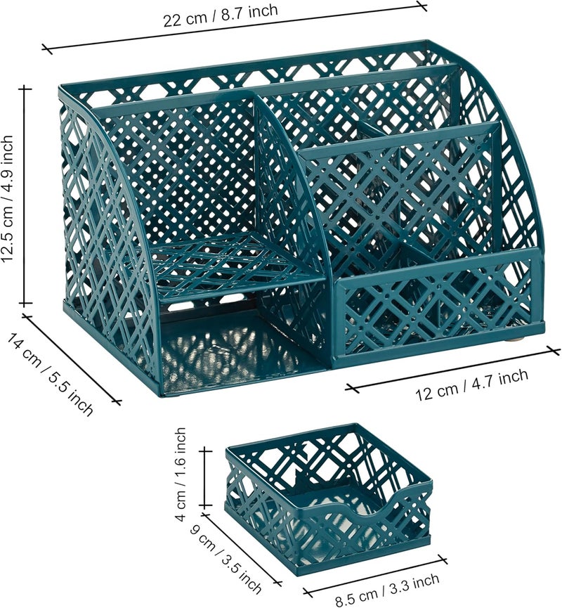 Exerz Desk Organiser/Mesh Desk Tidy Caddy/Pencil Holder Multifunctional with 7 Compartments(Aegean Blue) - Image 2