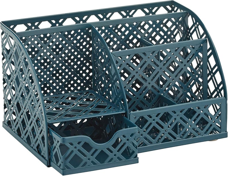 Exerz Desk Organiser/Mesh Desk Tidy Caddy/Pencil Holder Multifunctional with 7 Compartments(Aegean Blue) - Image 4