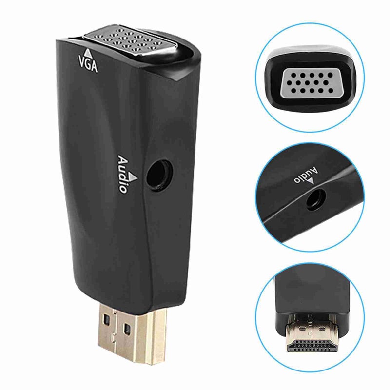 HD 1080P HDMI Female to VGA Female Converter Adapter with 3.5mm Audio Output Cable Black - Image 1
