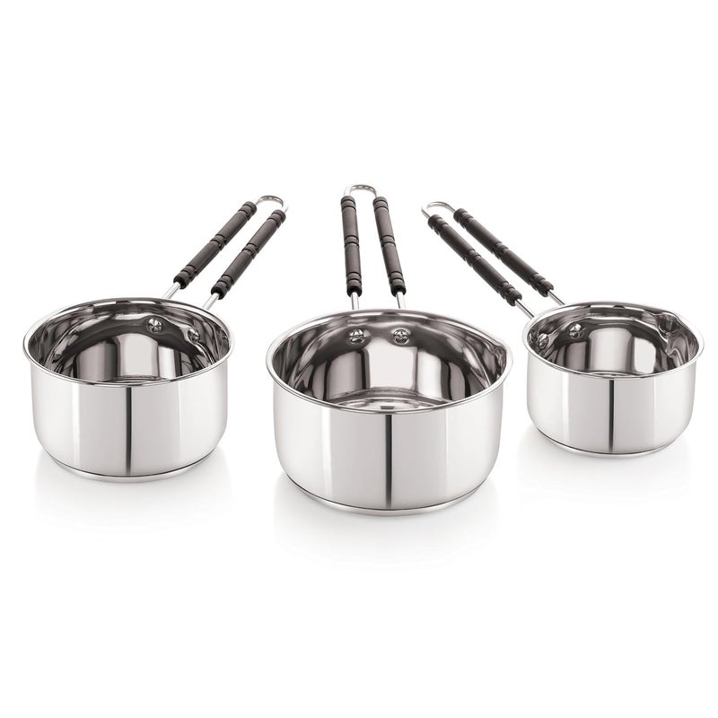 BPE Stainless Steel Induction Base Saucepan, Tea Coffee Pan, Milk Pan, Tapeli Patila, Sauce Pot Cookware with Handle Combo Set of 3 - Image 1