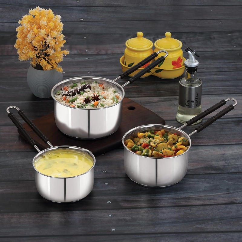 BPE Stainless Steel Induction Base Saucepan, Tea Coffee Pan, Milk Pan, Tapeli Patila, Sauce Pot Cookware with Handle Combo Set of 3 - Image 3