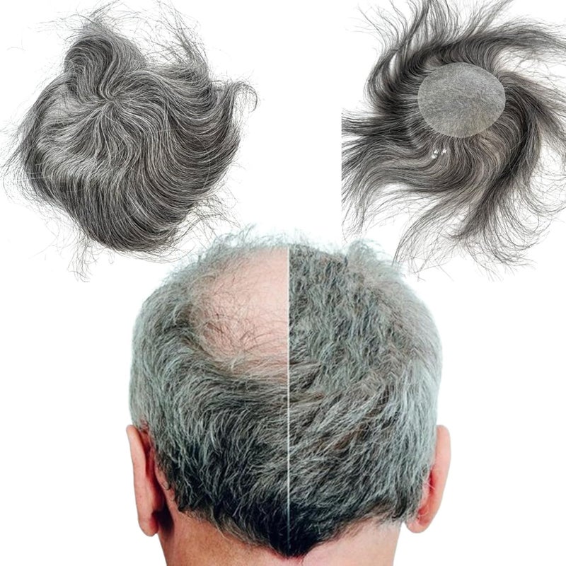 Bald Spot Hair Patch Toupee for Men 315x315inches Full PU Skin Base Coverup Hair Patches Pieces Human Hair Topper Reaplcement Systems Hairpiece 1B Black Mixed 60 Grey Color