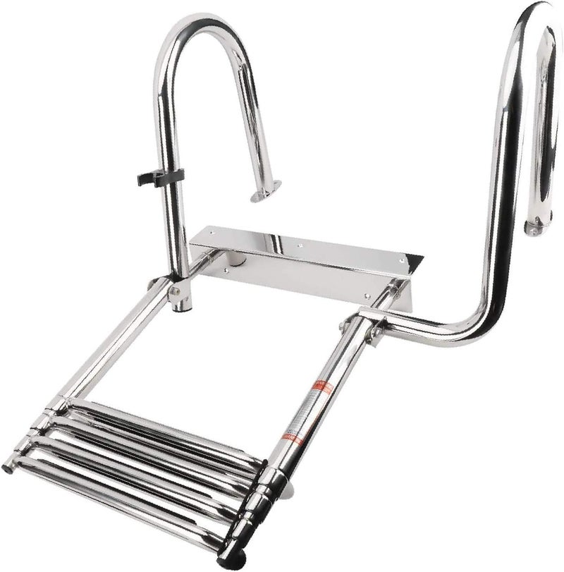 woobles 4 Step Removable Stainless Folding Pontoon Boat Ladder,Telescopic Folding Rear Entry Dock Ladder with Extra Wide Step To the Right - Image 4