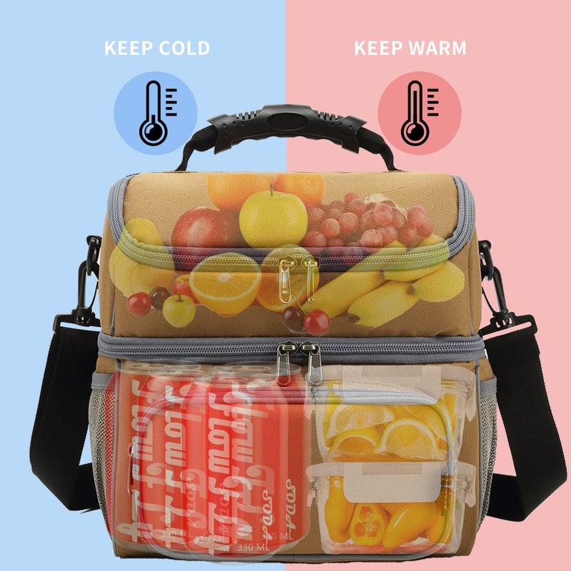 FlowFly Double Layer Cooler Insulated Lunch Bag Adult Lunch Box Large Tote Bag for Men, Women, With Adjustable Strap,Front Pocket and Dual Large Mesh Side Pockets - Image 2