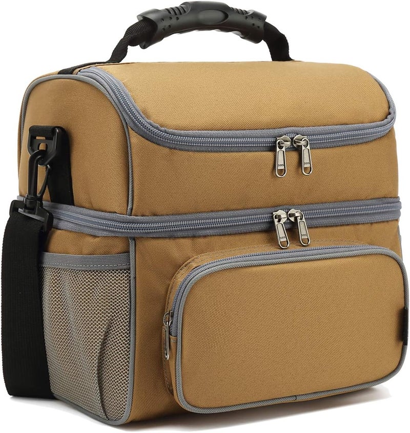 FlowFly Double Layer Cooler Insulated Lunch Bag Adult Lunch Box Large Tote Bag for Men, Women, With Adjustable Strap,Front Pocket and Dual Large Mesh Side Pockets - Image 1