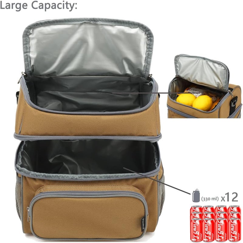 FlowFly Double Layer Cooler Insulated Lunch Bag Adult Lunch Box Large Tote Bag for Men, Women, With Adjustable Strap,Front Pocket and Dual Large Mesh Side Pockets - Image 5