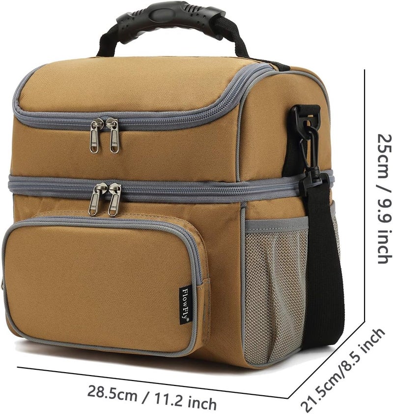 FlowFly Double Layer Cooler Insulated Lunch Bag Adult Lunch Box Large Tote Bag for Men, Women, With Adjustable Strap,Front Pocket and Dual Large Mesh Side Pockets - Image 4