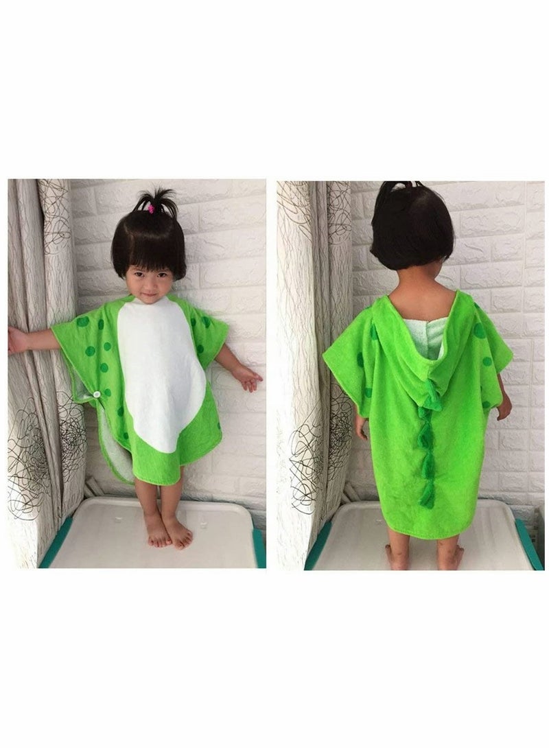 Baby Bathrobe Children Bath Towel Robe Kids Hooded Beach Swimming Poncho Cotton Absorbent Breathable Children's Cartoon Bathrobe Multi Horned Dinosaur Hooded Cloak Bath Towel Robe (Green S) - Image 4