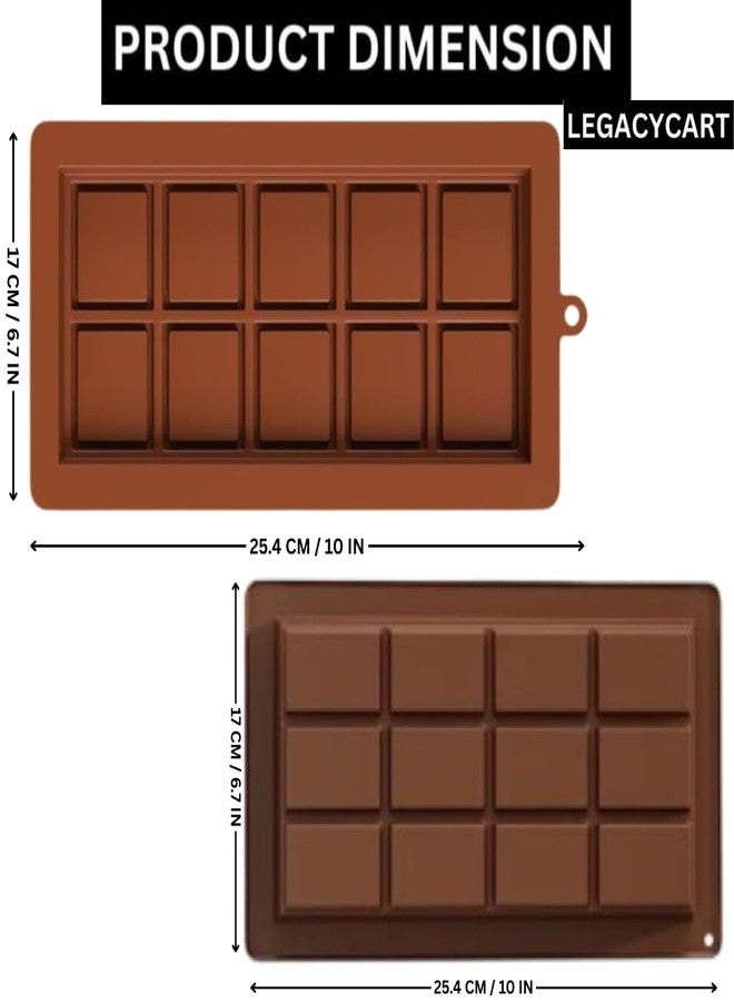 LEGACYCART 10 Cavity Square Shape and 12 Cavity Dubai Kunafa Silicone Mould Deep Rectangular Break Apart Chocolate Bar for Pistachio Knafeh DIY Ganache Caramel Treats for Kids (Pack of 2) - Image 2