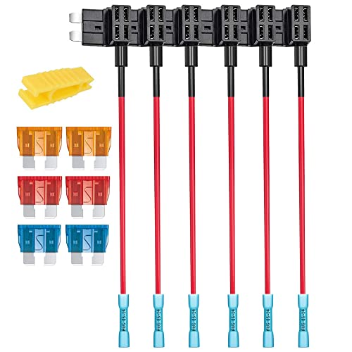 Gebildet 6pcs 12V 24V Standard Add-a-Circuit Fuse Tap With Heat Shrink Terminals, ATS Medium Piggy Back Blade Holder With Wire Harness, 6pcs Standard Fuses (5A/10A/15A) and Puller - Image 1