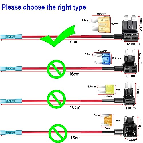 Gebildet 6pcs 12V 24V Standard Add-a-Circuit Fuse Tap With Heat Shrink Terminals, ATS Medium Piggy Back Blade Holder With Wire Harness, 6pcs Standard Fuses (5A/10A/15A) and Puller - Image 3