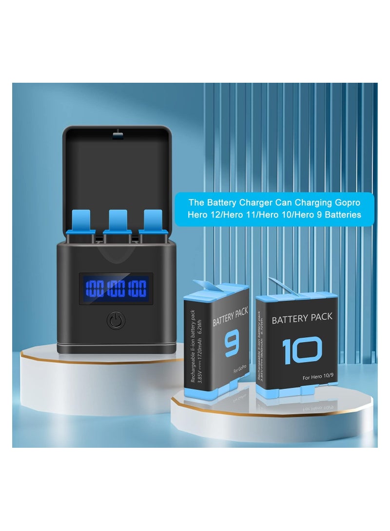 Excefore شاحن بطارية متوافق مع GoPro Hero 12 وHero 11 وHero 10 وHero 9 Black، محطة شحن بطارية ثلاثية القنوات لـ GoPro Hero 12/11/10/9 - Image 4