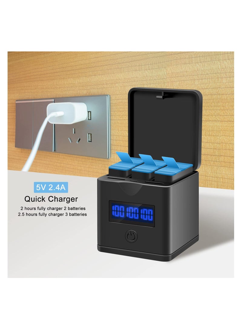 Excefore شاحن بطارية متوافق مع GoPro Hero 12 وHero 11 وHero 10 وHero 9 Black، محطة شحن بطارية ثلاثية القنوات لـ GoPro Hero 12/11/10/9 - Image 2