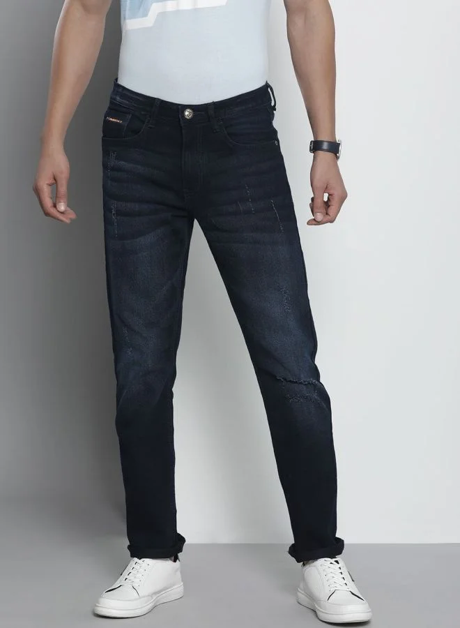 The Indian Garage Co Men Slim Straight Fit Solid Mid-Rise Stretchable Jeans