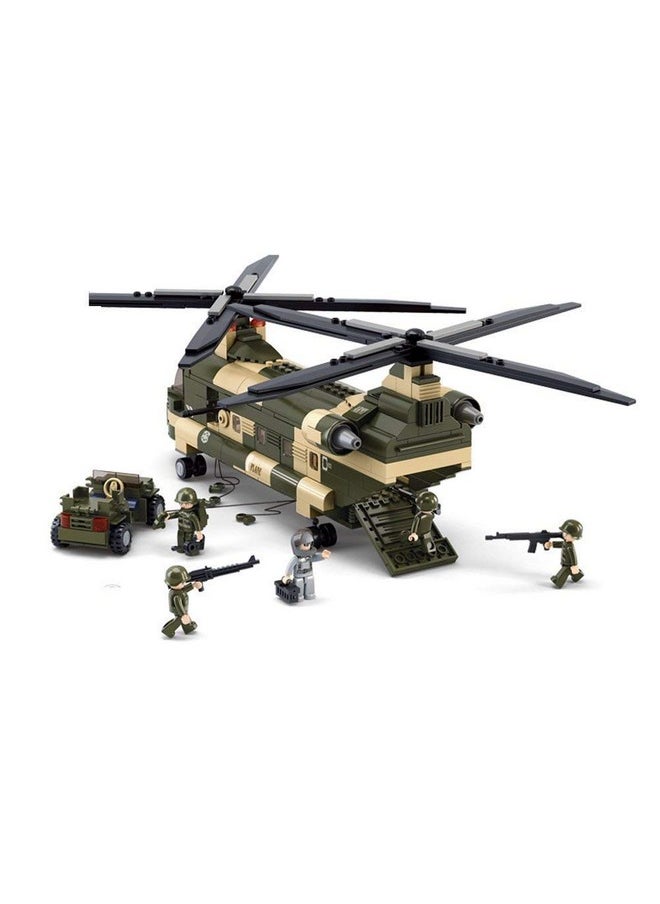 Sluban - Military Blocks Army Bricks Toytransport Helicopter Building Block & 5 Soldier - Image 1