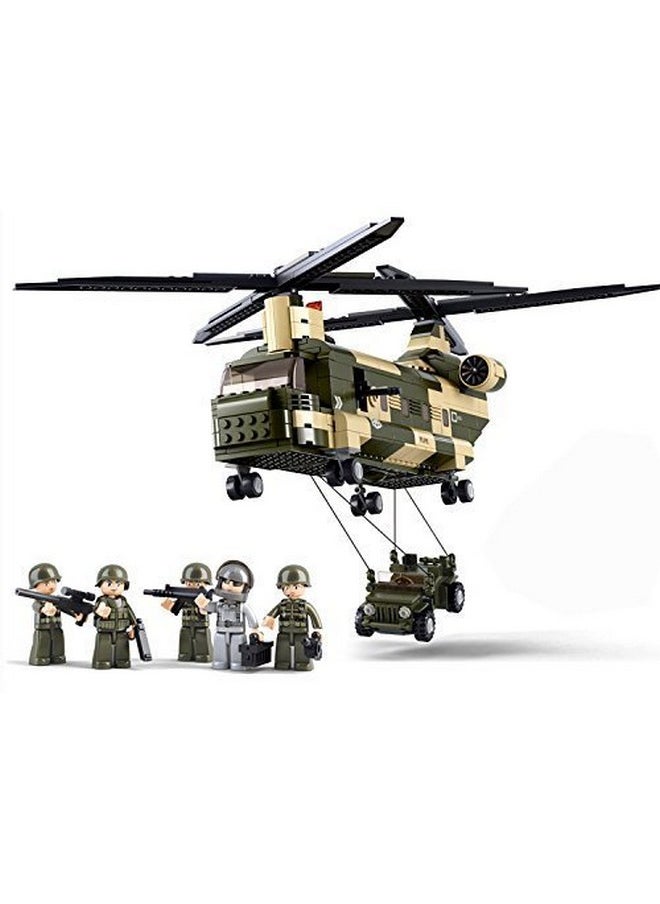 Sluban - Military Blocks Army Bricks Toytransport Helicopter Building Block & 5 Soldier - Image 1