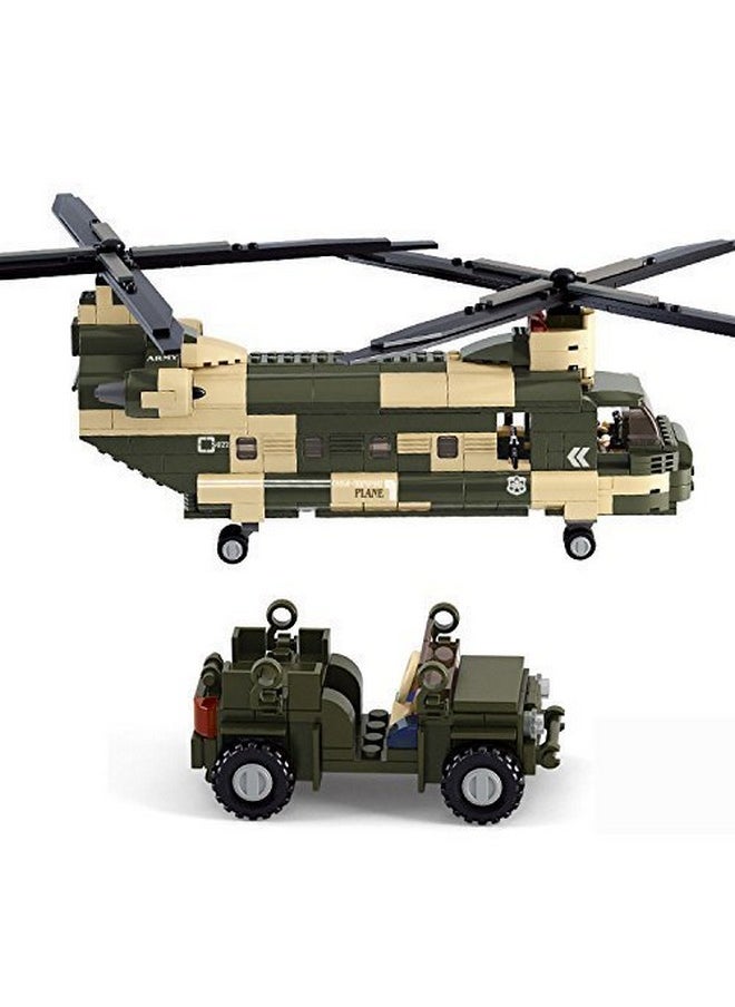 Sluban - Military Blocks Army Bricks Toytransport Helicopter Building Block & 5 Soldier - Image 1