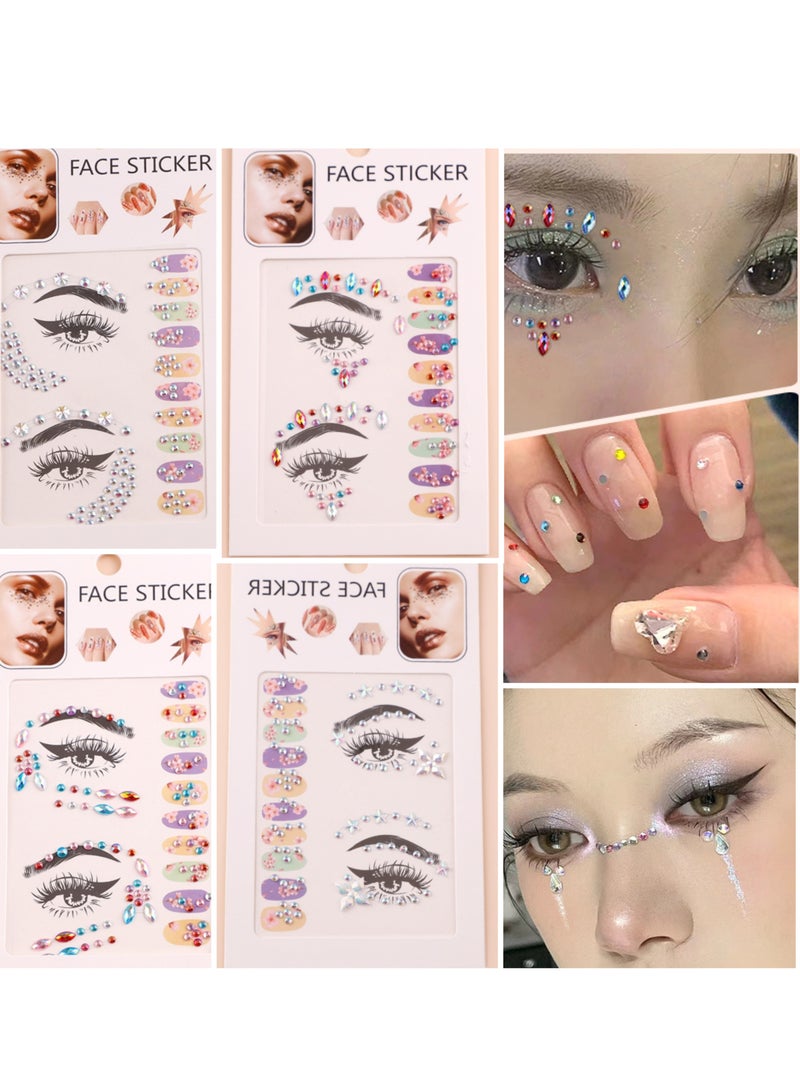 4 Sheets Rhinestone Stickers, Face Gems Stickers, Crystal Diamond Face Stickers, Colorful Face Gems, Suitable for Women Nail Craft DIY Decoration - Image 1