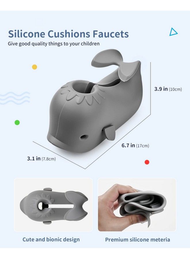 Mandoo Faucet Cover Bathtub Baby Bath Spout Cover For Baby Bath Faucet Cover For Kids Tub Spout Cover Bathtub Faucet Cover Kids Safety Protection Baby Universal Bath Silicone Toys Whale Grey - Image 4