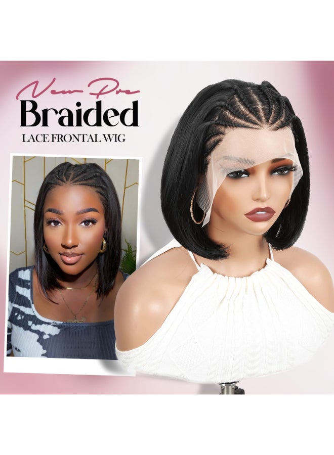 WIGER 13x4 Straight Bob Lace Frontal Wigs Cornrow Braided Wigs for Black Women Glueless Braided Lace Front Wigs 12 Inch Synthetic Short Cornrows Wigs - Image 4