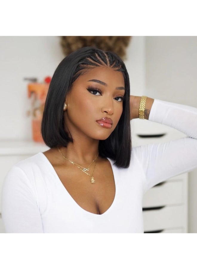 WIGER 13x4 Straight Bob Lace Frontal Wigs Cornrow Braided Wigs for Black Women Glueless Braided Lace Front Wigs 12 Inch Synthetic Short Cornrows Wigs - Image 2
