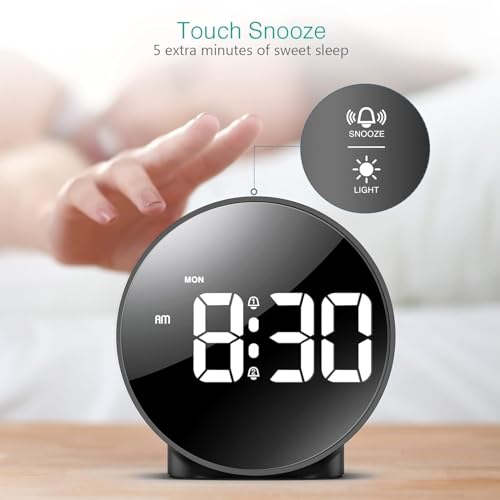 MORPICH LED Alarm Clock, [Newest Version] Digital Round Clock with Voice and Touch Activated, 2 Separate Alarm, Snooze, Week, 4 Adjustable Brightness, USB/Battery Powered, Desk Clocks (Black) - Image 3