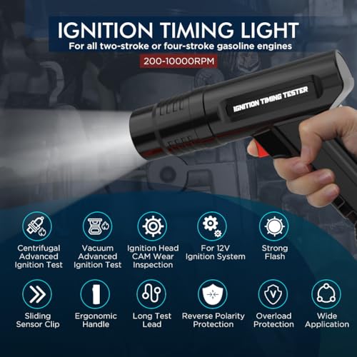 KAISAL Timing Light 12V Ignition Timing Light Automotive Strong Flash Timing Lights with Sliding Sensor Clip,Long Test Lead, Reverse Polarity Protection, Overload Protection for Car, Motorcycle Petrol Engine - Image 2