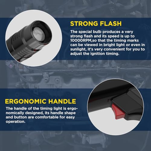 KAISAL Timing Light 12V Ignition Timing Light Automotive Strong Flash Timing Lights with Sliding Sensor Clip,Long Test Lead, Reverse Polarity Protection, Overload Protection for Car, Motorcycle Petrol Engine - Image 4