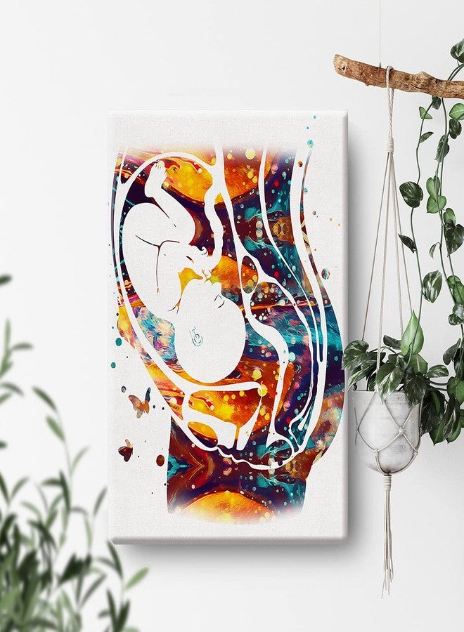 Nvhai Watercolor Pregnancy Art Canvas Painting Baby in Womb Prints Medical Ginecology Art for Home Wall Decor Framed Obstetrics Artwork Gifts(12x15 Inch) - Image 4