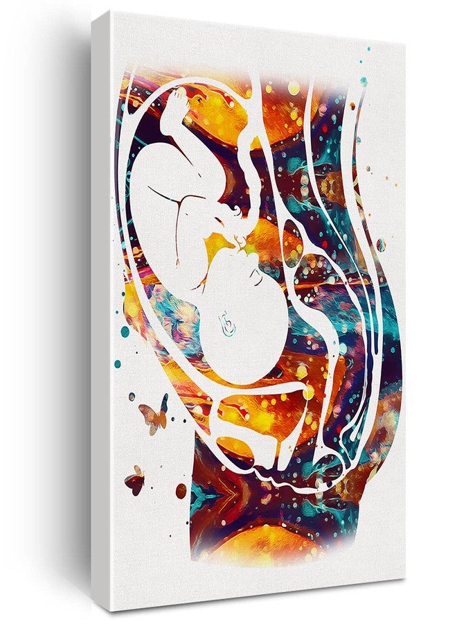 Nvhai Watercolor Pregnancy Art Canvas Painting Baby in Womb Prints Medical Ginecology Art for Home Wall Decor Framed Obstetrics Artwork Gifts(12x15 Inch) - Image 1