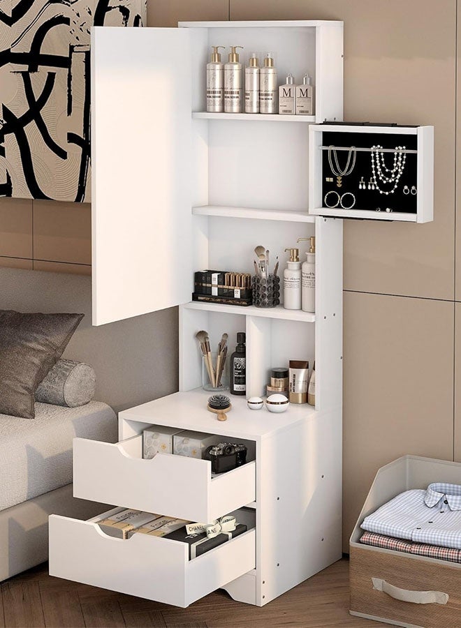 JCB CHIC White Makeup Vanity with Mirror and Storage, 2-Drawer Dressing Table with Jewelry Organizer, Modern Bedroom Furniture for Women, Compact Cosmetic Desk with Open Shelves - Image 2