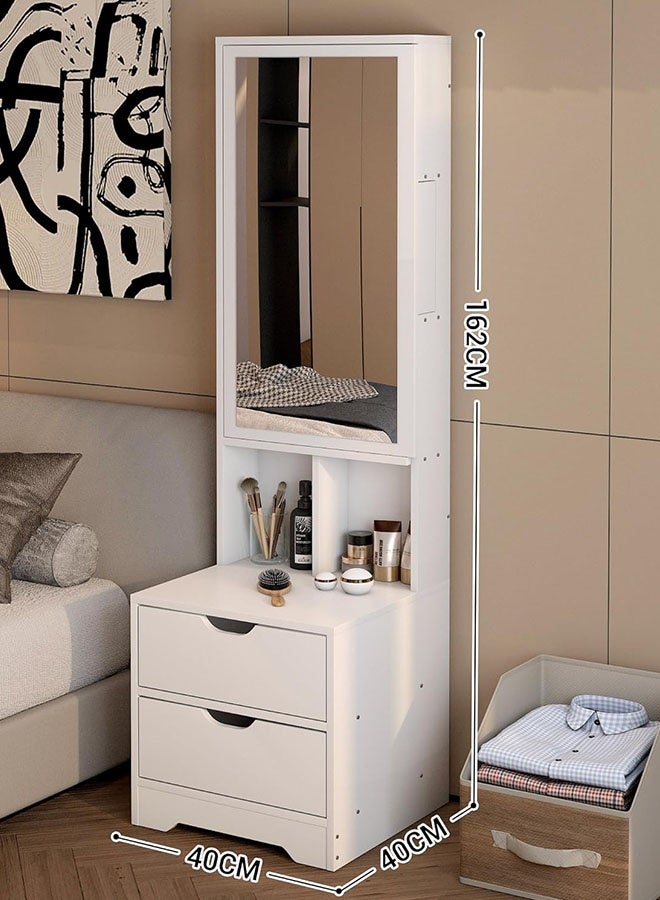 JCB CHIC White Makeup Vanity with Mirror and Storage, 2-Drawer Dressing Table with Jewelry Organizer, Modern Bedroom Furniture for Women, Compact Cosmetic Desk with Open Shelves - Image 3
