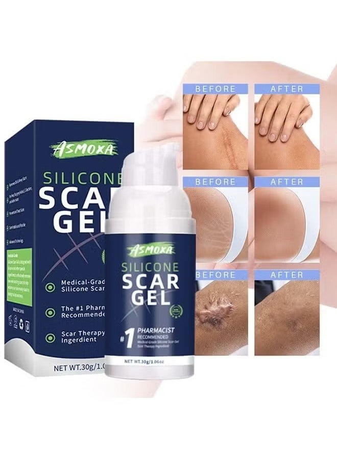ASMOXA Silicone Scar Gel - Medical Grade Silicone Scar Cream Advanced Scar Removal Gel For Surgical Scars Stretch Marks Acne Injury Burns Keloids Hypertrophic Old And New Scars 30G - Image 3