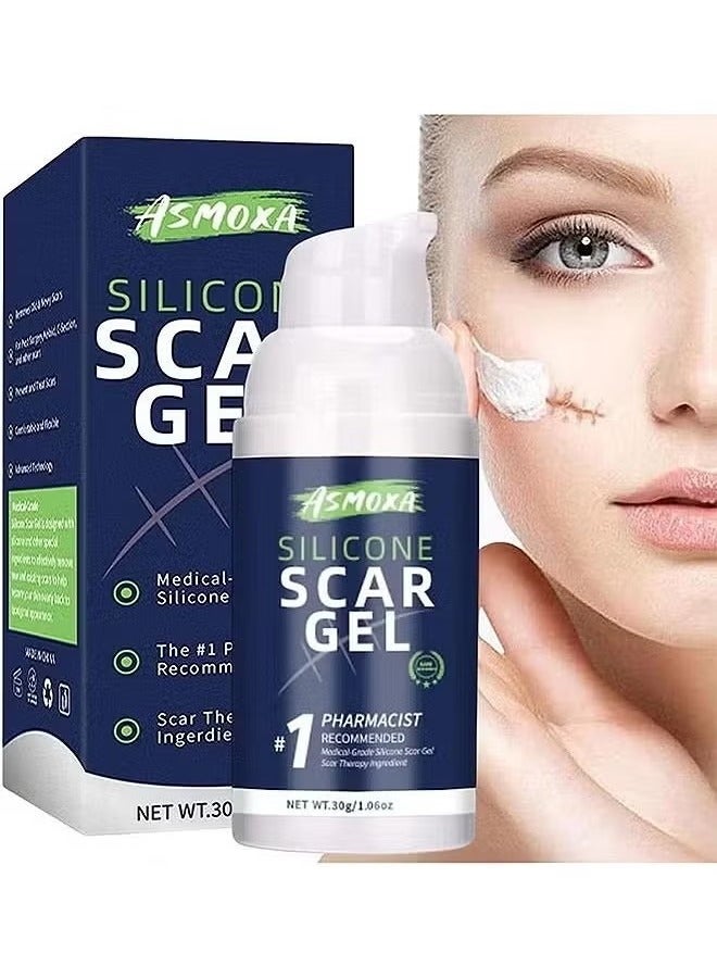 ASMOXA Silicone Scar Gel - Medical Grade Silicone Scar Cream Advanced Scar Removal Gel For Surgical Scars Stretch Marks Acne Injury Burns Keloids Hypertrophic Old And New Scars 30G - Image 1