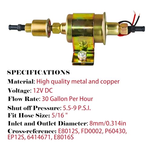PRUNkuar Universal Electric Fuel Pump 5-9 PSI 30GPH 12V DC E8012S Gasoline and Diesel Fuel Pump for Carburetor Engine E8012S, FD0002, P60430, EP12S, 6414671 - Image 3