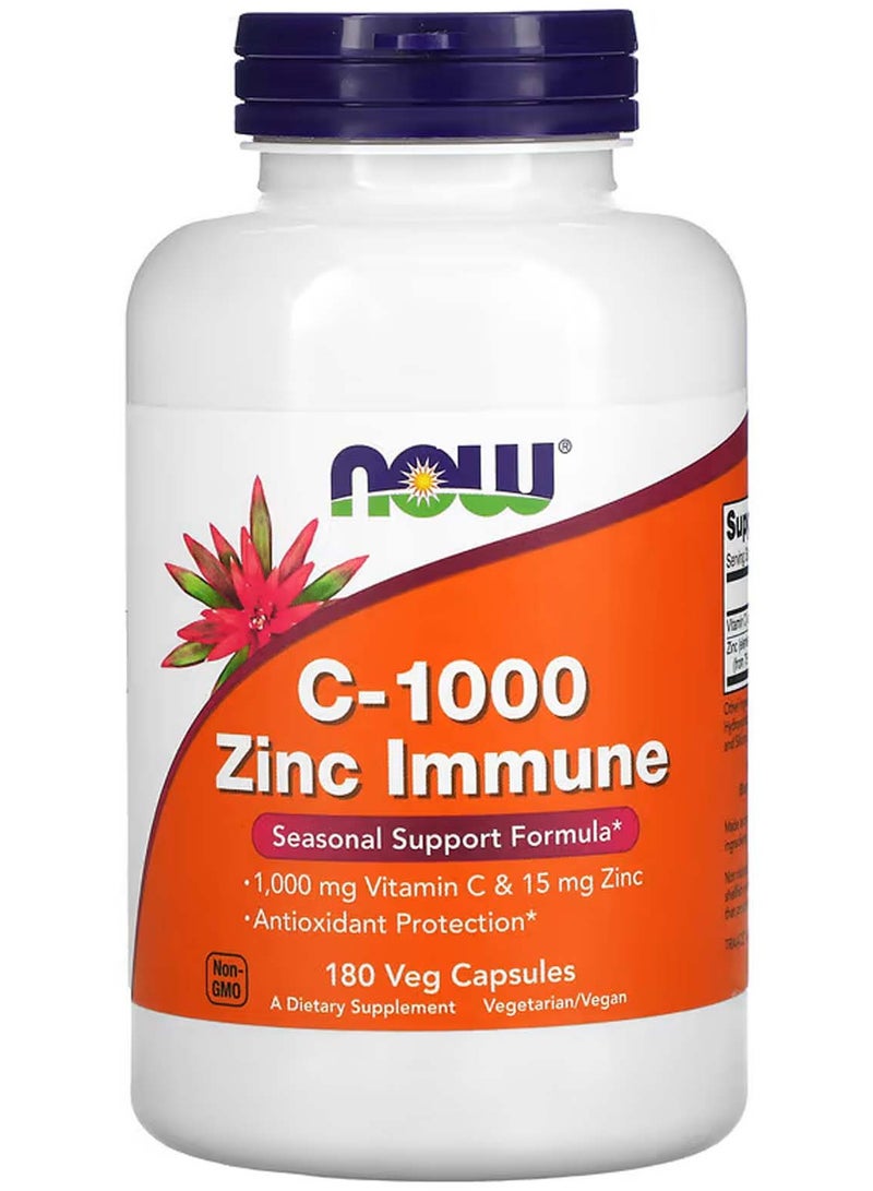 now Vitamin C 1000 & Zinc, Immune Support Supplement - 180 Vegetarian Capsules - Image 1