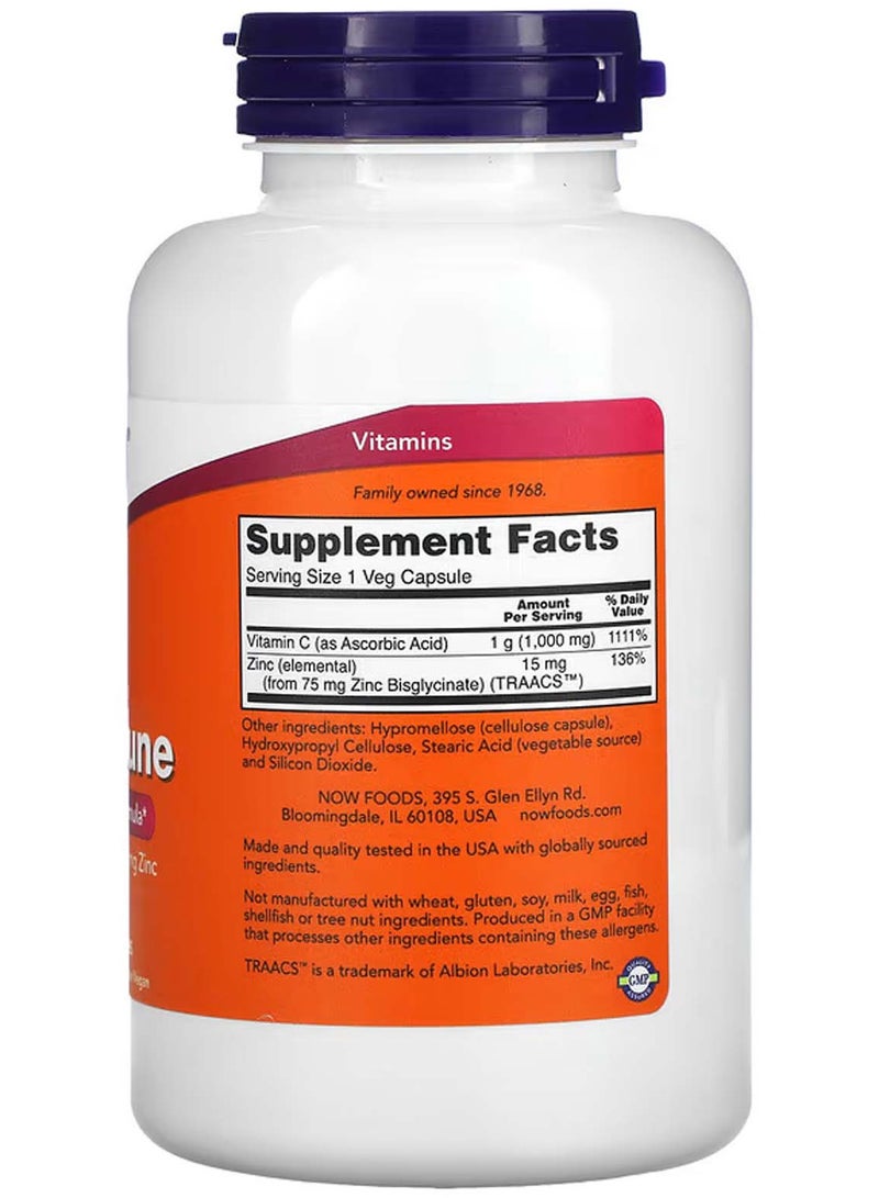 now Vitamin C 1000 & Zinc, Immune Support Supplement - 180 Vegetarian Capsules - Image 2