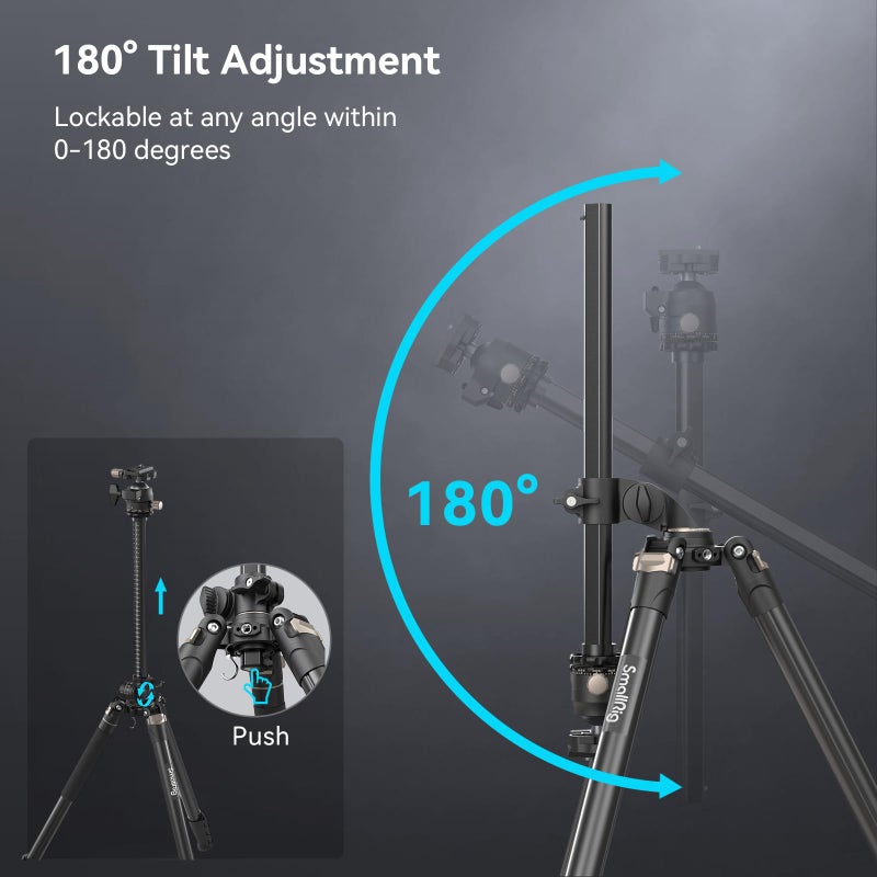 SmallRig CT200 72.8"/200cm Horizontal Overhead Tripod for Camera with Smartphone Holder & Carrying Bag, 33lb Max Load Aluminum Horizontal Camera Tripod for Overhead Shots - Image 2