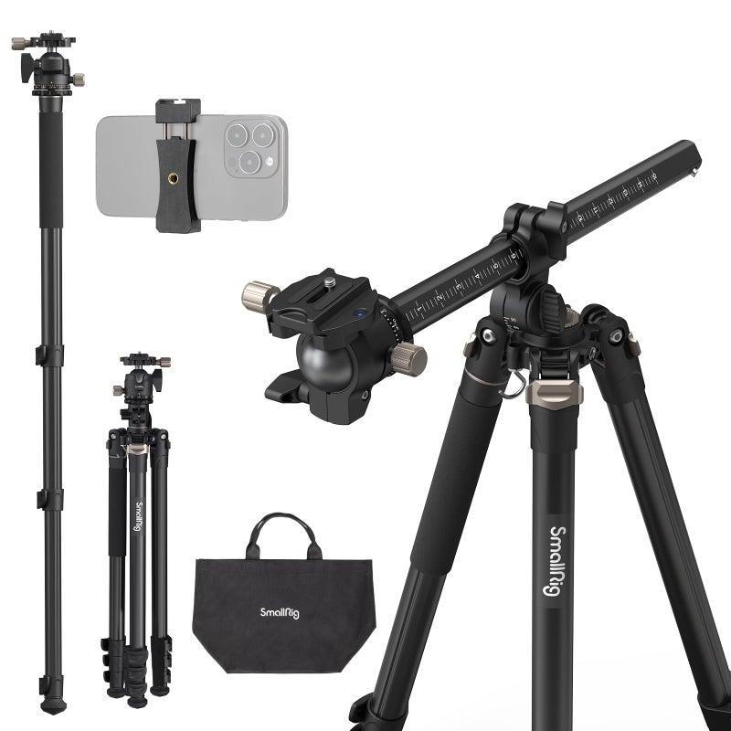 SmallRig CT200 72.8"/200cm Horizontal Overhead Tripod for Camera with Smartphone Holder & Carrying Bag, 33lb Max Load Aluminum Horizontal Camera Tripod for Overhead Shots - Image 1
